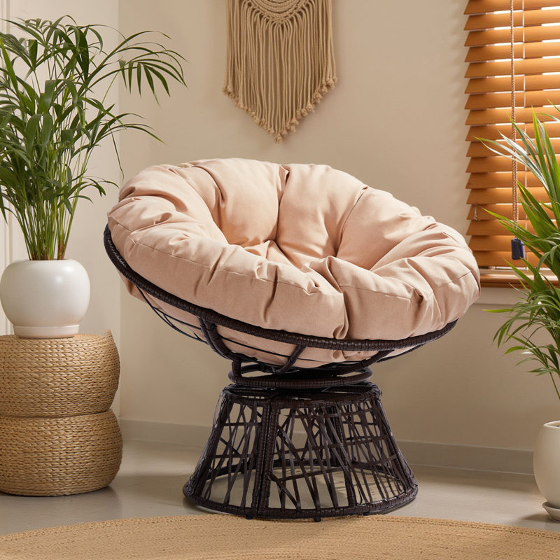 Chaise d'appoint pivotante en osier avec coussin, Beige