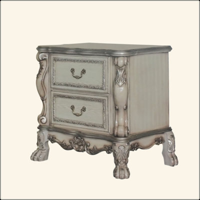 Traditional Elegant Nightstand With 2 Drawers Vintage Wooden Luxury Bedroom Furniture 1Pc Rococo Style