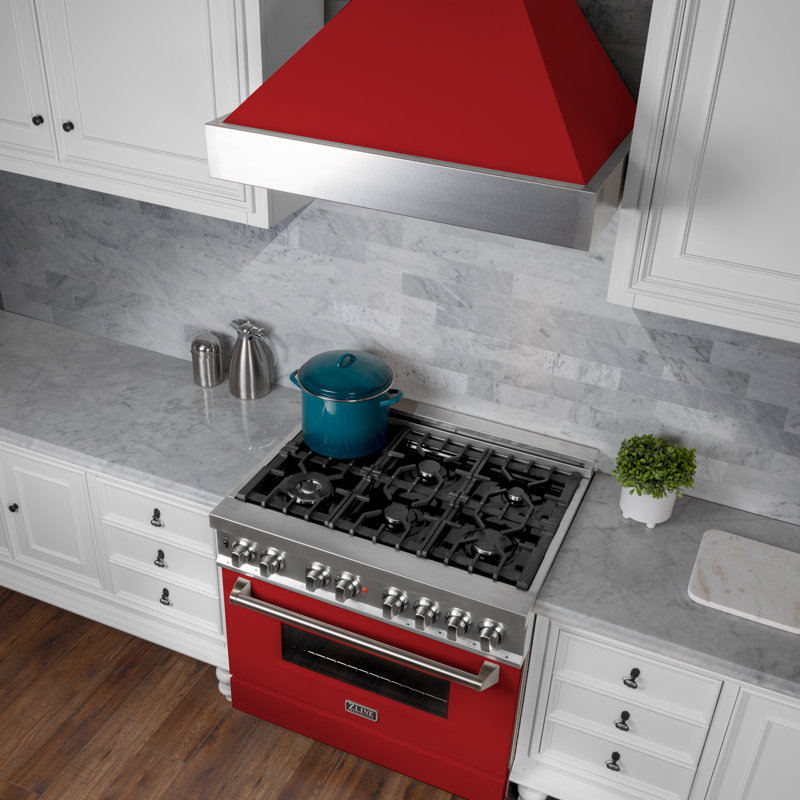 ZLINE 36" Legacy Dual Fuel Range, Red Matte Satin Stainless Steel