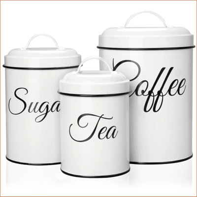 Coffee Tea Sugar Containers For Countertop, 3-Piece Stainless Steel Kitchen Canisters Set, Sugar Jar Coffee Jar With Lids For Fresher Goods, White Farmhouse Kitchen Decor,Type A