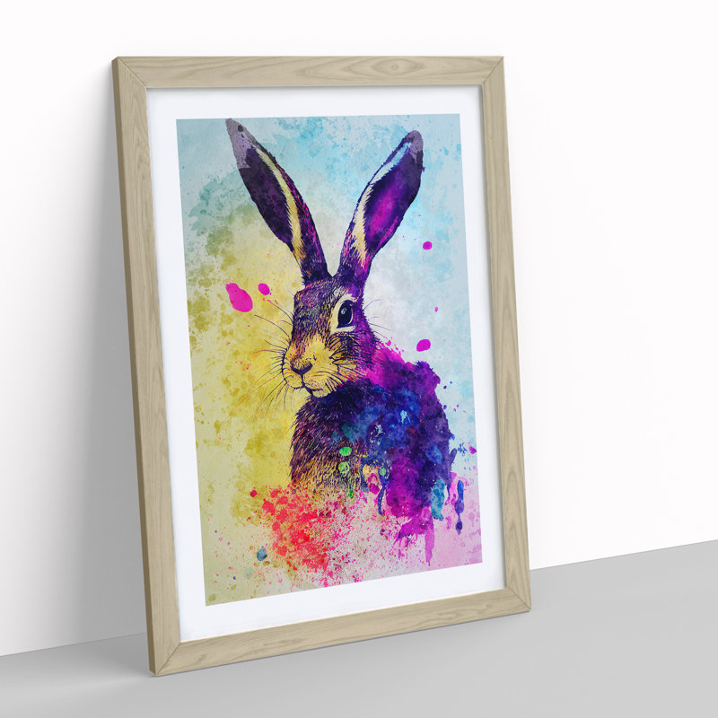 Colourful Watercolour Hare No.5 - Framed Print, 46cm H x 34cm W x 2cm D, Oak Framed