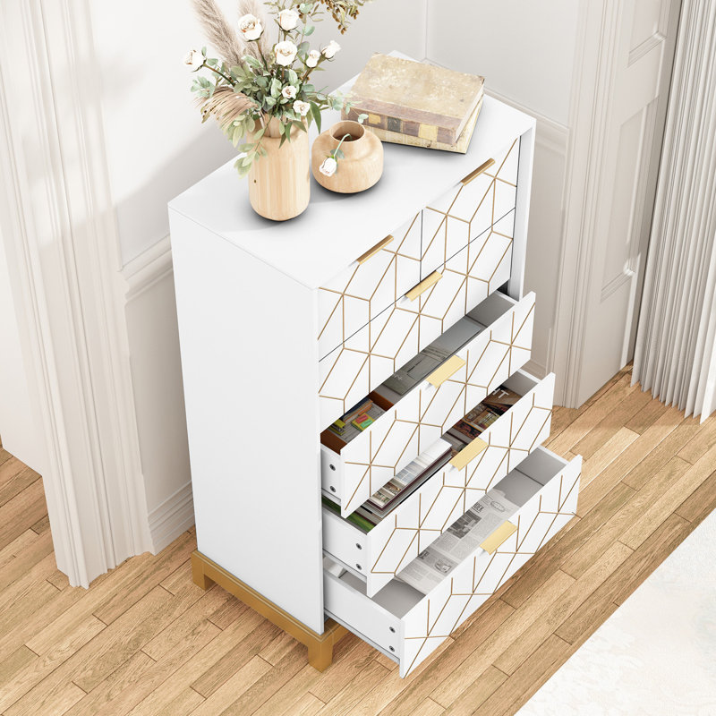 Commode 6 tiroirs Marshayla, Blanc