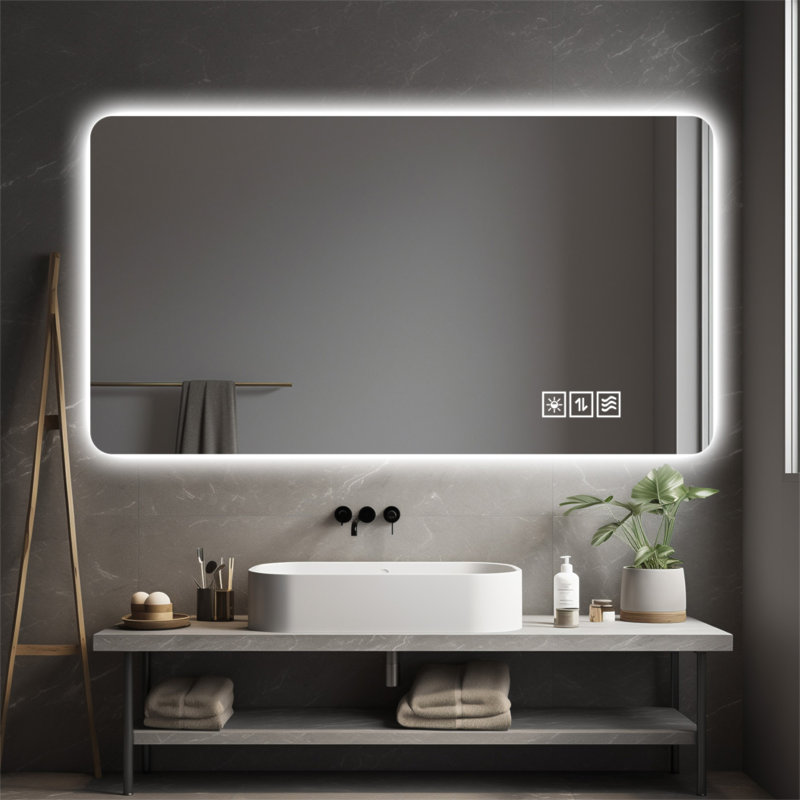 Miroir d'éclairage mural à DEL / miroir de salle de bain / miroir pleine grandeur / miroir de maquillage, éclairage tricolore + gradation + étanche IP44 + anti-buée + interrupteur tactile 24 po x 48 po
