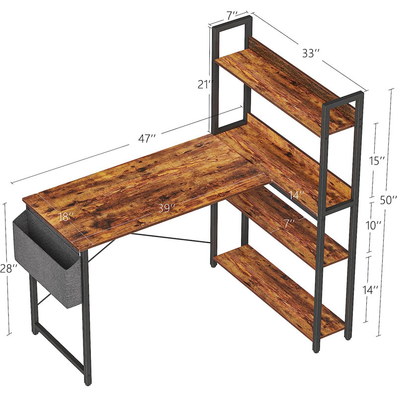 Bureau d'ordinateur en L Orrum, H 29,5 po x l 47 po x P 18,9 po, Brun / noir