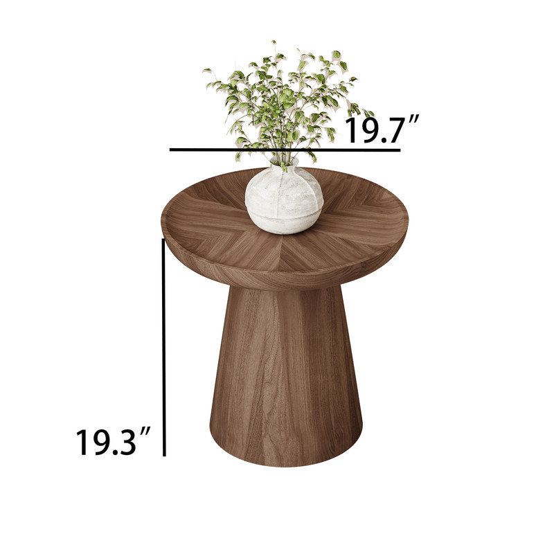 20” Round Brown Walnut Side Table, End Table with Solid Wood Veneer for Living Room, Brown