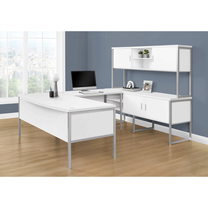 Bureau d'ordinateur, L 48 po, travail, bureau à domicile, qualité commerciale, stratifié, métal, contemporain, moderne, Blanc