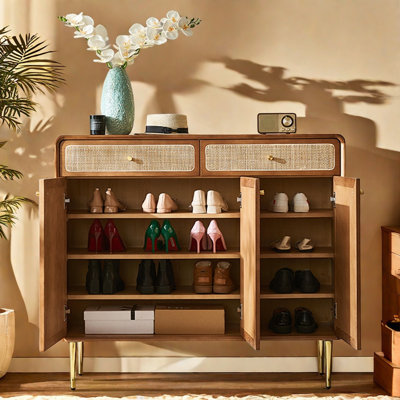 Retro Solid Ash Wood Shoe Storage Cabinet