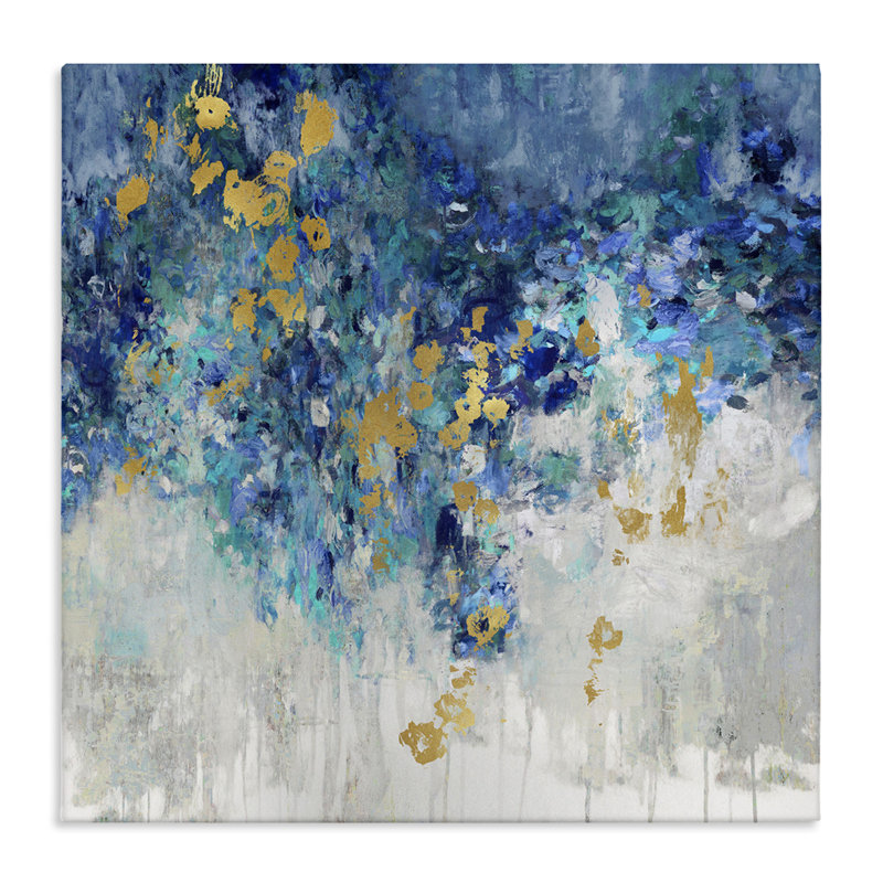 «Abstract Blue Gold Paint» par Nikki Robbins - reproduction d'art, H 36 po x l 36 po
