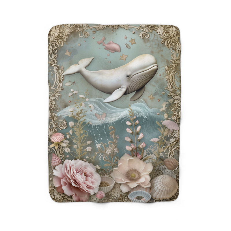Couverture de sherpa de qualité supérieure 1 pièce Oceanic Flower Whales, Lit simple