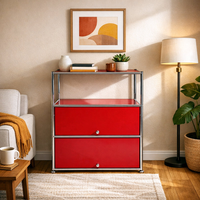 Armoire d'appoint à 2 portes avec tablettes réglables, Rouge