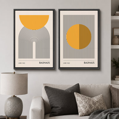 «Mid Century Modern Boho Bauhaus Solar Sun», reproduction d'art encadrée sur toile, 2 pièces