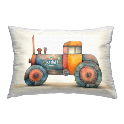 Whimsical Farm Tractor Printed Outdoor Throw Pillow Design by Steve Hunziker