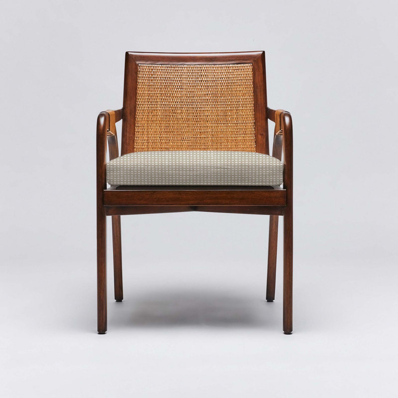 Delray 19'' H Upholstered Mahogany Armchair, Chestnut, Cream Weave