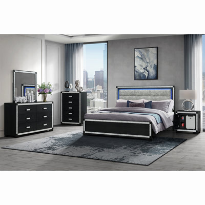 Soulmarie Charcoal Nightstand with Cooler and Speaker