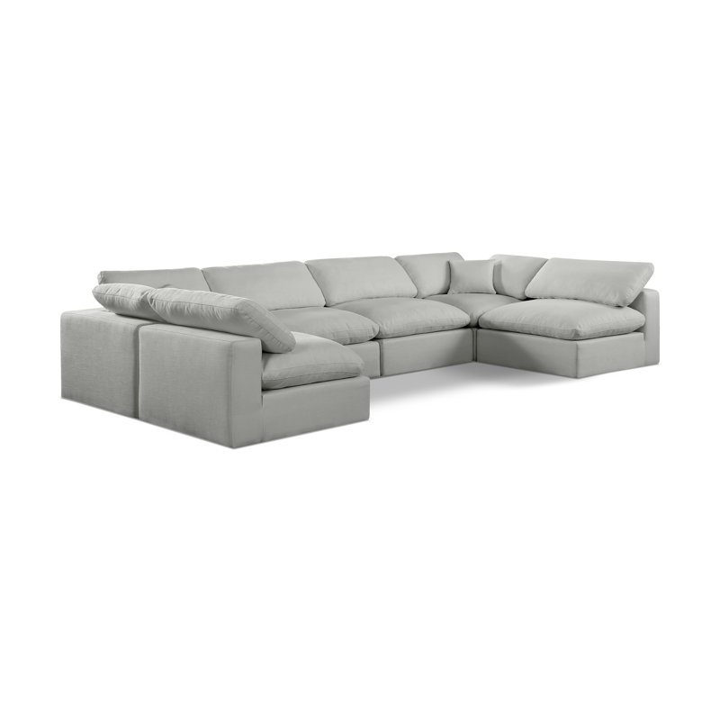 Canapé modulaire 6 pièces rembourré, Tissu gris texturé en lin