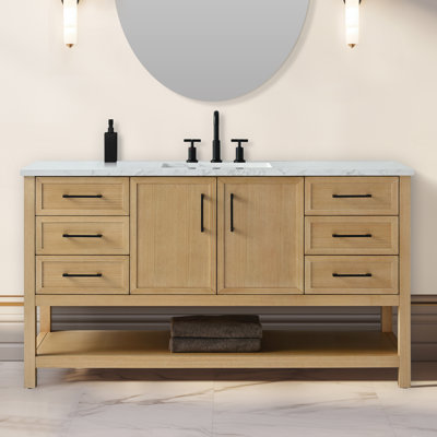 Meuble-lavabo simple 60 po avec plateau en pierre reconstituée Stratford