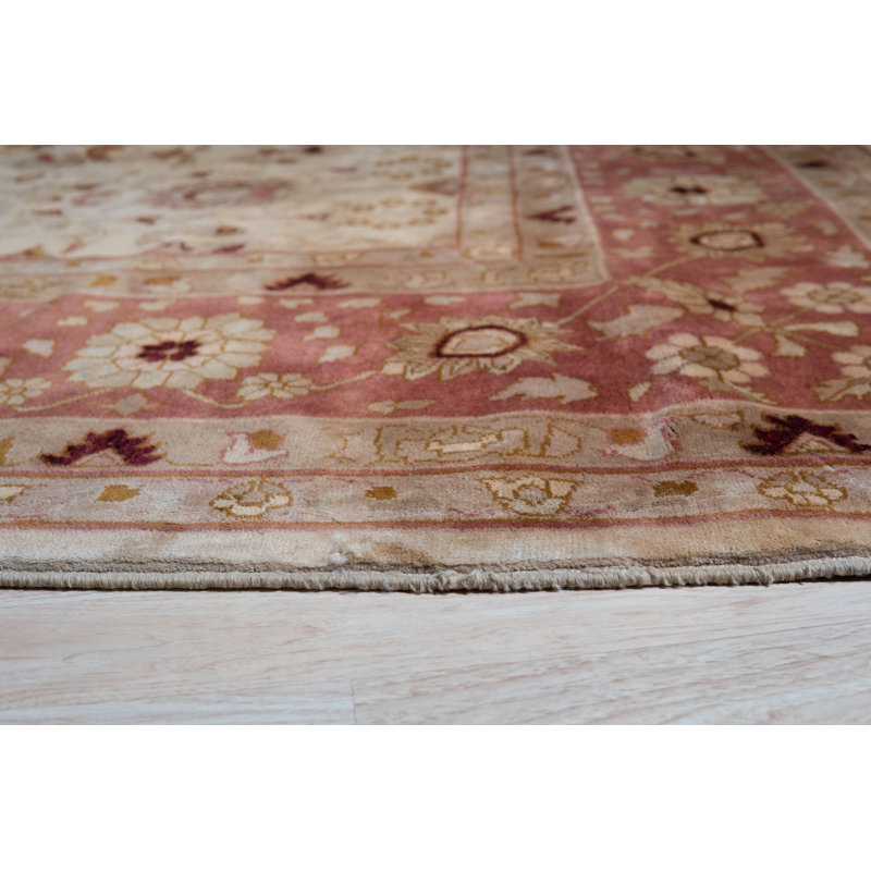 Red and Beige Hand-Knotted Wool Rectangular Area Rug