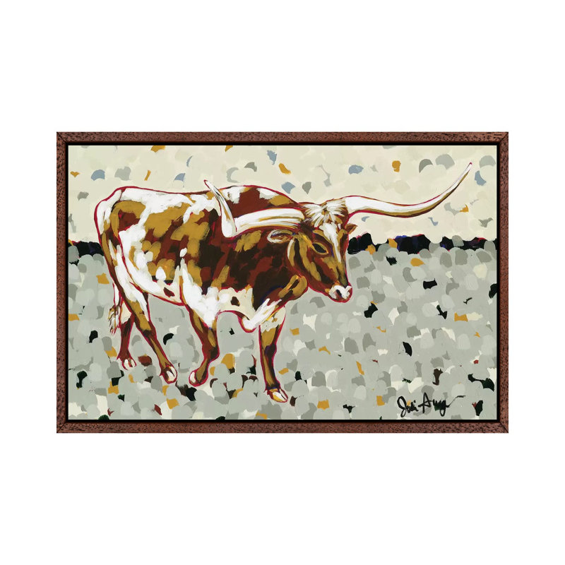 Longhorn Steer by Jodi Augustine - Painting on Canvas, 101.6cm H x 152.4cm W x 3.81cm D, Brown Framed