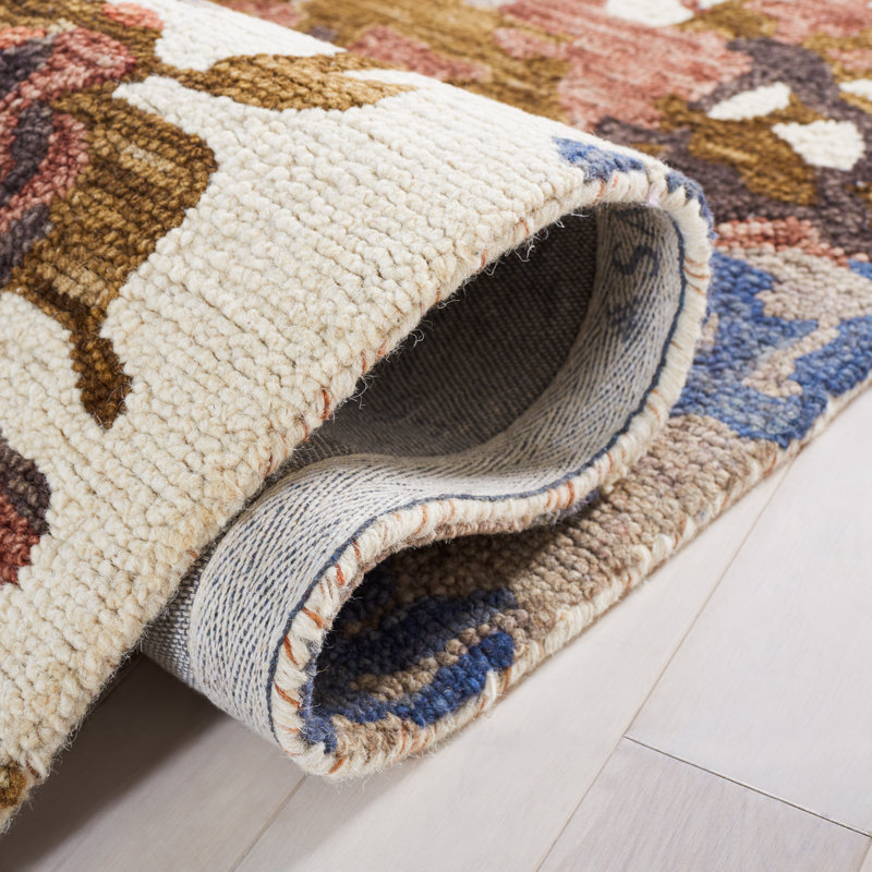 Milland Blossom Hand Tufted Wool/Cotton Abstract Rug in Rust/Ivory, Rectangle 5' x 8'