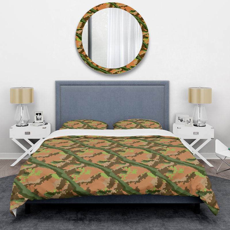 Orange Shade Camouflage Polyester Camouflage Duvet Cover Set