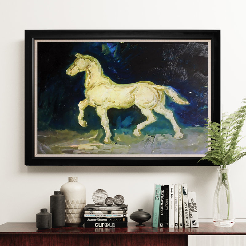 « plâtre statuette of a cheval », reproduction de peinture à l’huile sur toile encadrée