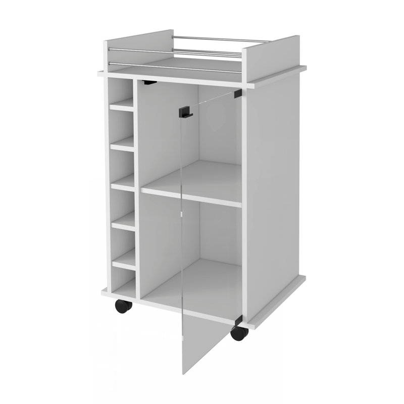 Chariot-bar Vegas, armoire à deux niveaux avec porte en verre, six casiers pour boissons alcoolisées