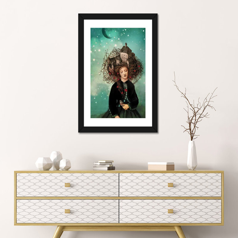 «Sleeping Beauty» par Catrin Welz-Stein - impression d'art graphique, H 24 po x l 16 po x P 1 po, Papier encadré noir, Blanc