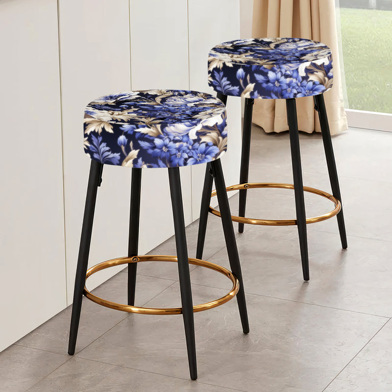 Regal Cobalt Blue Damask Ii Victorian Pattern - Floral Bar Stools Set Of 2