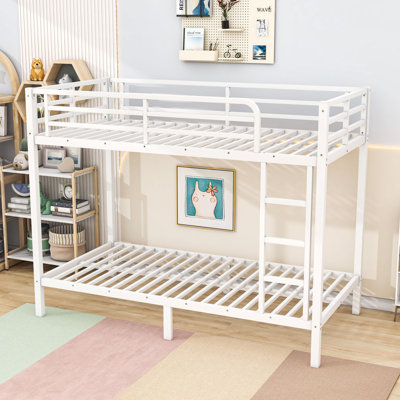 Metal Bunk Bed With Safety Guardrails And Under-Bed Storage