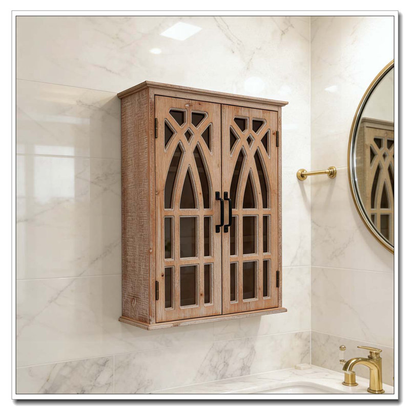 Armoire murale avec portes découpées décoratives, Naturel et brun clair