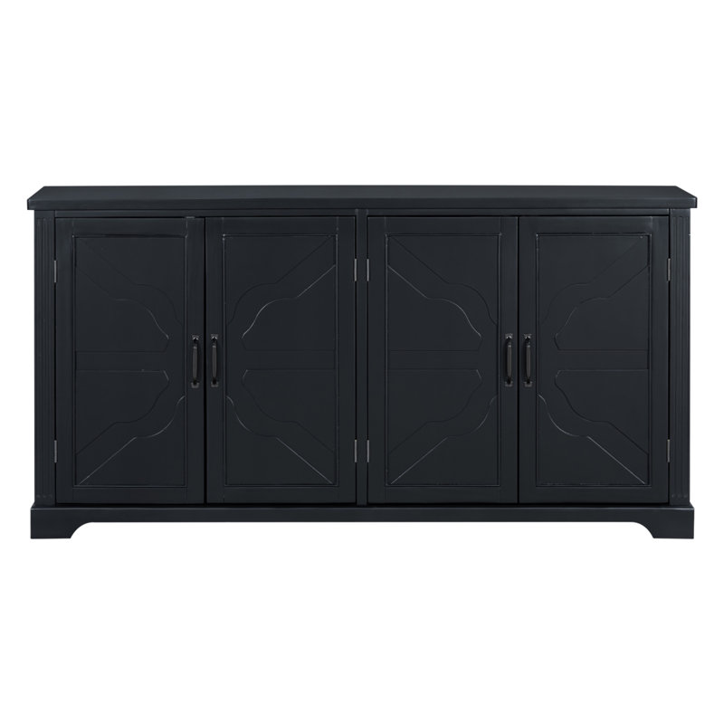 U_STYLE American Country Style Wooden Sideboard With Pine Doors And Legs, 4 Metal Handles, For Hallway Entryway Living Room Dining Room