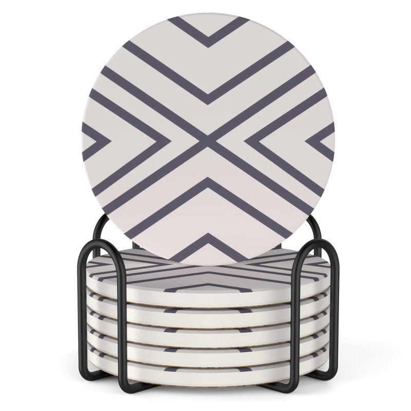 Round 6 Piece Coaster Set With Holder
