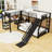 Metal L-Shaped Bunk Bed With Built-In Desk And Slide And Shelves-1032303314