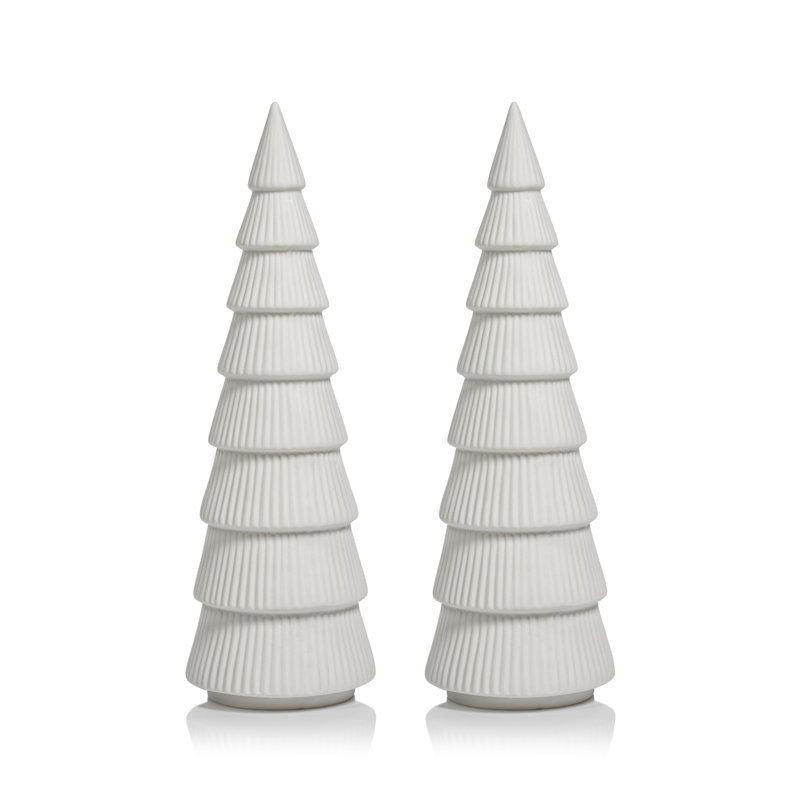 Ensemble de 2 sculptures d'arbre émaillé, H 12 po x l 4 po x P 4 po, Blanc