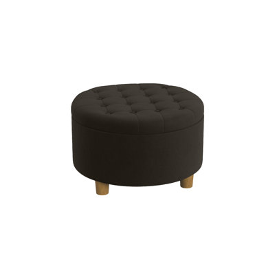 Repose-pieds avec rangement Jo, dessus relevable capitonné rond de 28 pouces, velours épice