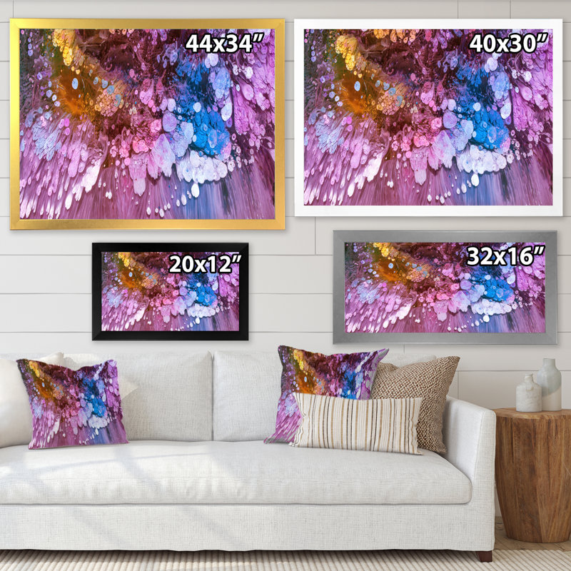 Marbre mauve de luxe liquide, art mural moderne sur toile, Toile encadrée dorée, H 34 po x l 44 po x P 1,5 po