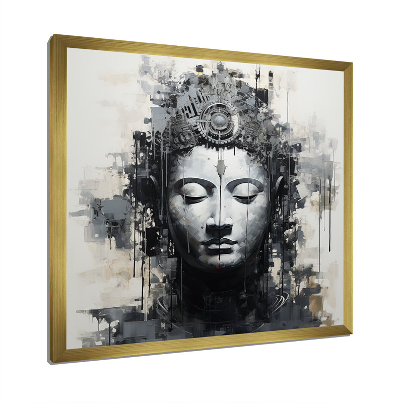 Statue du Saint Bouddhisme III sur toile, Cadre doré simple, H 36 po x l 36 po x P 1,5 po