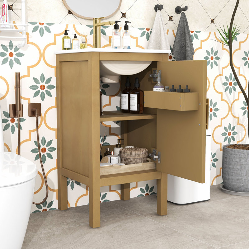 Bathroom Vanity with Ceramic Sink and Adjustable Shelf