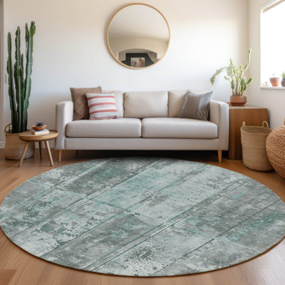 Machine Washable Indoor/Outdoor Cinead ACN1715 Teal Rug