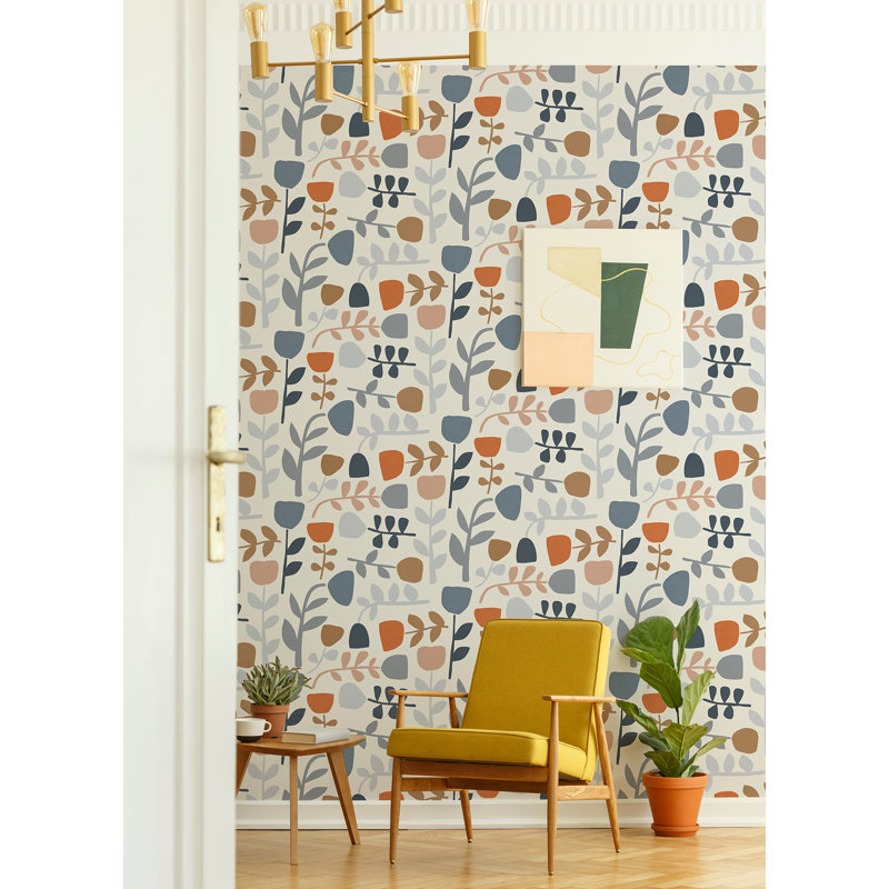 Juni Multicolor Abstract Tulips Wallpaper, Orange