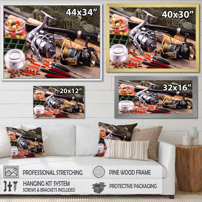 " Fishing Rods And Reels ", Wrapped Canvas, 16" H x 32" W x 1" D