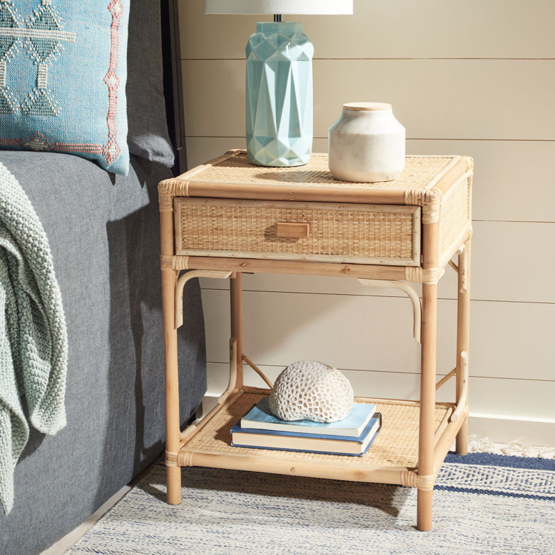 Elegant Boatner Coastal Nightstand – 18.5'' W Wicker & Bamboo Bedside Table with Drawer & Open Shelf, Natural