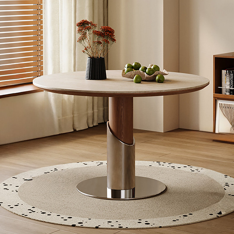White Brown Silver Round Solid Wood Dining table, 29.53"H x 39.37"L x 39.37"W