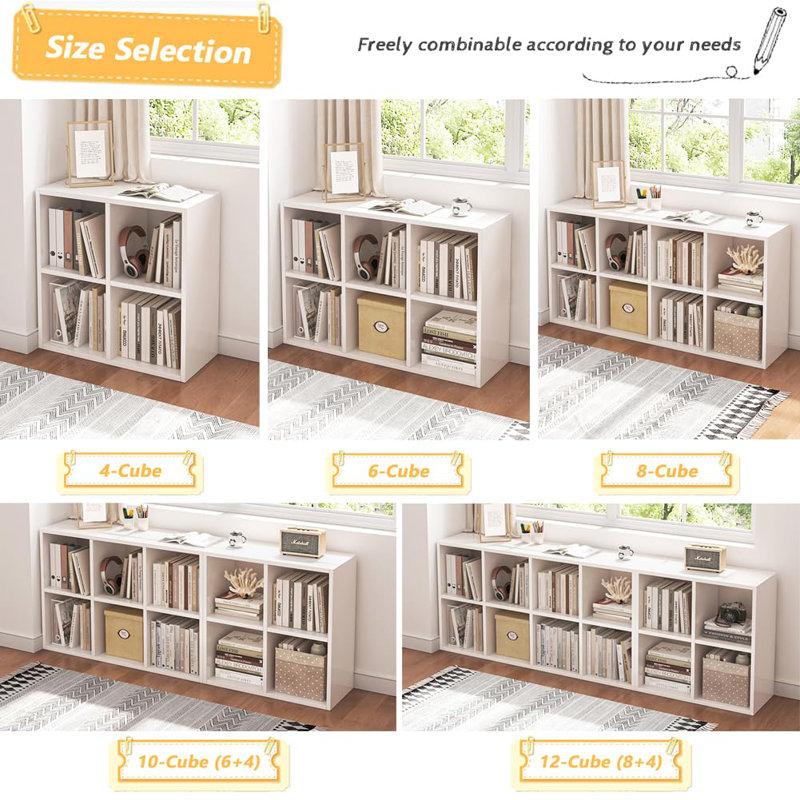 8 Compartment Storage Bookcase, Open Shelf Simple Compartment Bookshelf, White