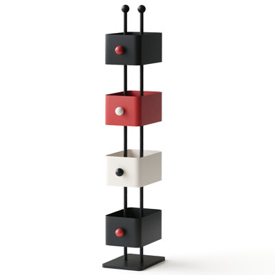 4 - Shelf Vertical Colorful Metal Display Rack With Closed Back For Primary Living Space, 90 Angle To Optimize Wall Corner, 10.04In, 14.12In, 53.37In High, Artsy Casual Classic Art Style