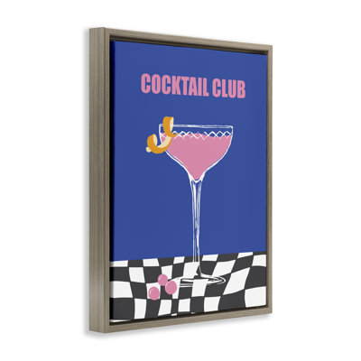Cocktail Club on Checkered Framed Floater Canvas Wall Art by House of Lulu