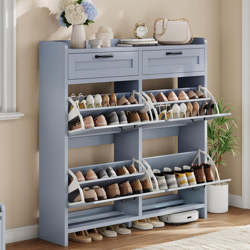 4-Tier Large Shoe Storage Cabinet with 2 Flip Drawers & Top Drawers, Freestanding Shoe Organizer for Entryway, Hallway, Blue