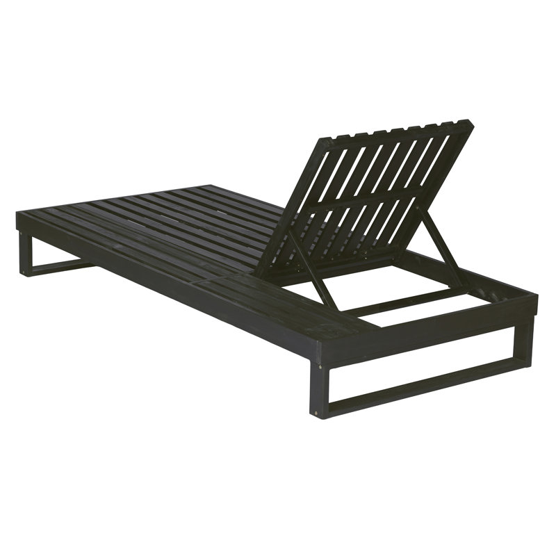 Chaise longue en bois d'acacia avec ensemble de coussins à 2 feuilles de noix de coco de 1,57 pouce, 4 positions réglables avec surface latérale plate, pour le bord de la piscine