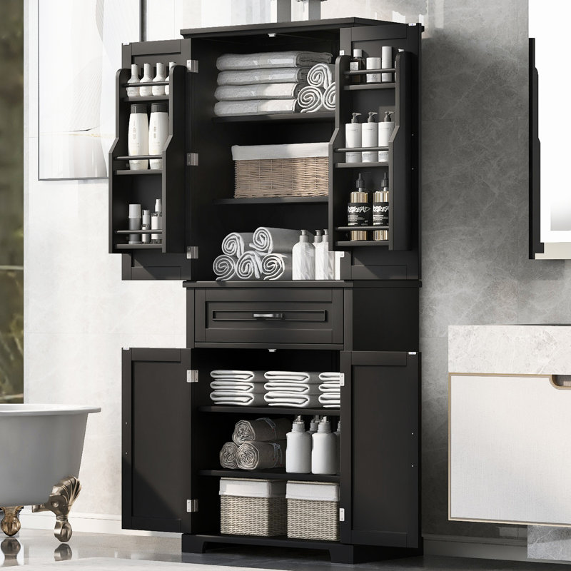 Armoire de salle de bain noire avec tiroirs et tablettes de rangement Options de polyvalence Finition - Plusieurs options, réglable