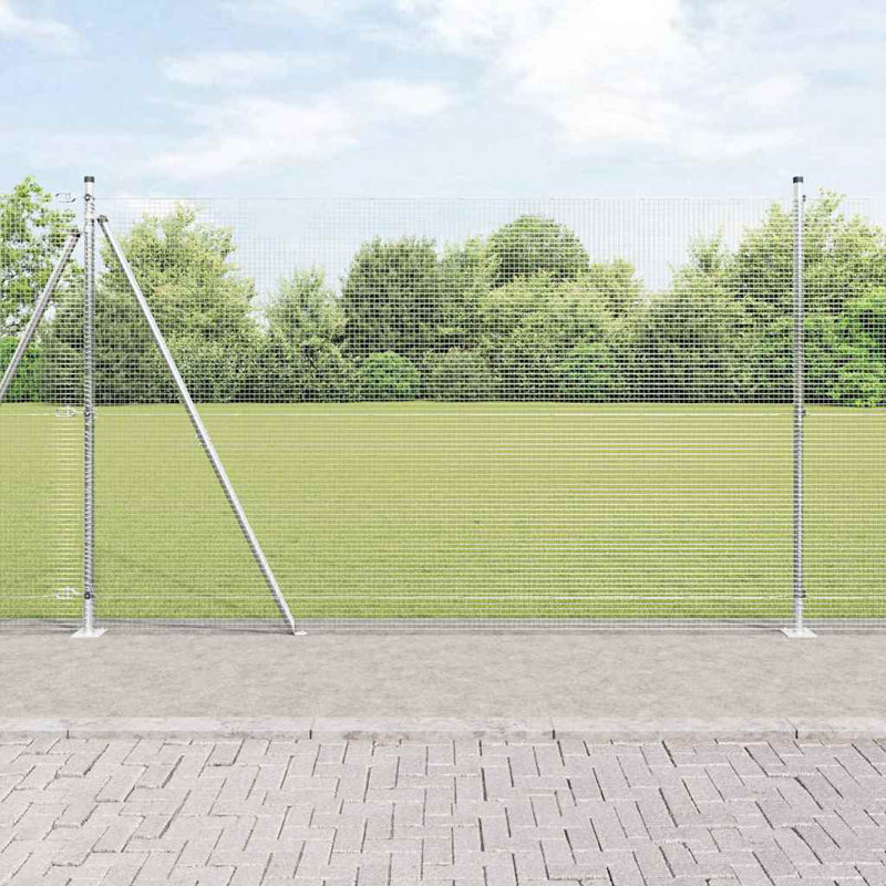 Vidaxl Fence With Posts Steel, Silver, 140cm H x 1000cm W x 3.2cm D